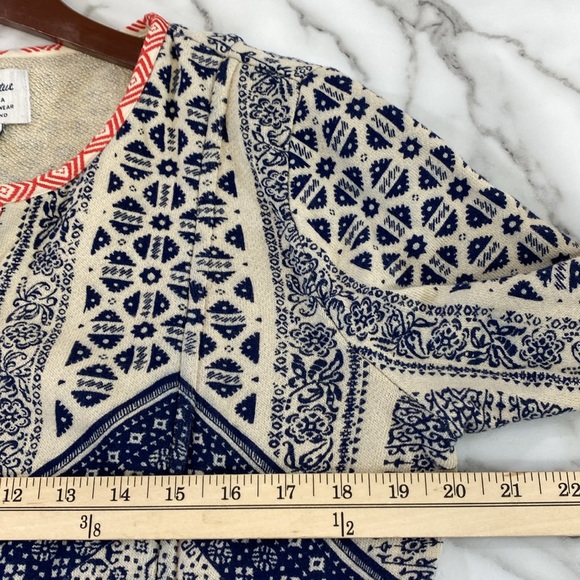 Lucky Lotus by Lucky Brand Open Front Cardigan Womens Sz Large Cream Blue Aztec - Picture 11 of 14